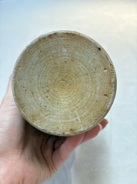 A small Chinese wucai jar with figures in a landscape, Transitional period