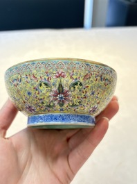 A Chinese famille rose 'flower scroll' vase-shaped box and cover, Qianlong mark, 19th C.