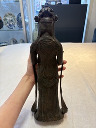 A fine and large Chinese bronze standing Buddha, possibly Liao