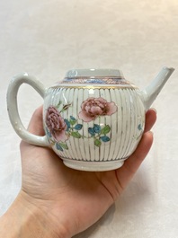 A Chinese famille rose teapot and cover with floral design, Yongzheng/Qianlong