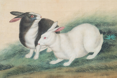 Ma Jin 馬晉 (1900-1970): 'Sheep, Donkeys, Rabbits and a Polar bear', ink and colour on silk
