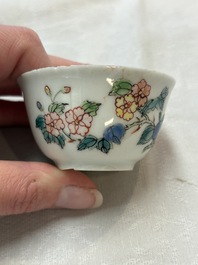 Seven Chinese famille rose cups and saucers, Yongzheng/Qianlong