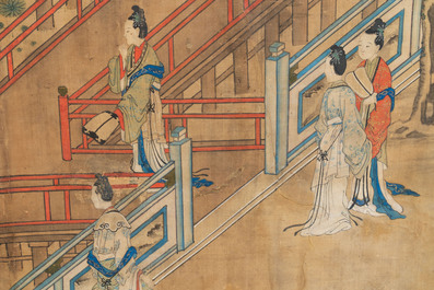 In the manner of Qiu Ying 仇英 (1494-1552): 'Festival in Chinese Garden', ink and colour on silk, 17/18th C.