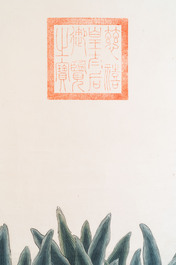 In the manner of Chen Shaofeng 陳兆鳳 (Late Qing Dynasty): 'Qinggong 清供', ink and colour on paper, Cixi mark, 20th C.