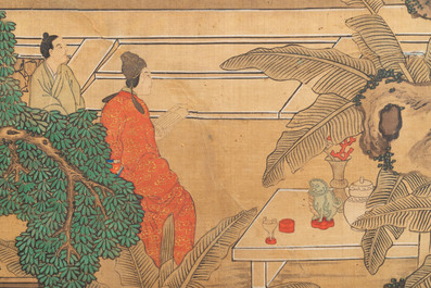 In the manner of Qiu Ying 仇英 (1494-1552): 'Festival in Chinese Garden', ink and colour on silk, 17/18th C.