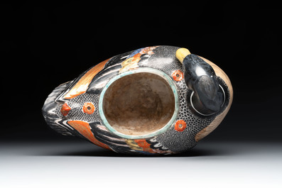 A Japanese Kutani duck-form vessel and a pair of small Satsuma vases, 19th C.