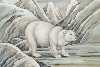 Ma Jin 馬晉 (1900-1970): 'Sheep, Donkeys, Rabbits and a Polar bear', ink and colour on silk