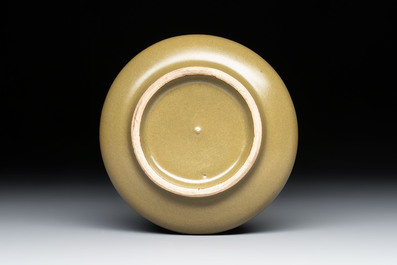 Four Chinese teadust-glazed vases and a brush washer, 19th C.