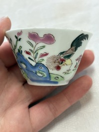 Seven Chinese famille rose cups and saucers, Yongzheng/Qianlong