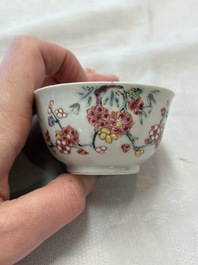 Seven Chinese famille rose cups and saucers, Yongzheng/Qianlong