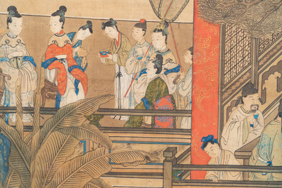 In the manner of Qiu Ying 仇英 (1494-1552): 'Festival in Chinese Garden', ink and colour on silk, 17/18th C.