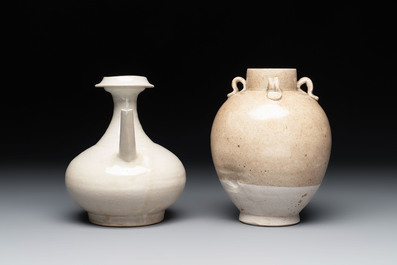 A Chinese crackle-glazed vase and a cream-glazed kendi, Tang/Song