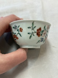 Seven Chinese famille rose cups and saucers, Yongzheng/Qianlong