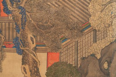 In the manner of Qiu Ying 仇英 (1494-1552): 'Festival in Chinese Garden', ink and colour on silk, 17/18th C.