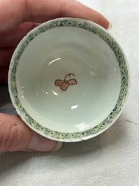 Seven Chinese famille rose cups and saucers, Yongzheng/Qianlong