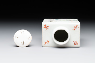 A Chinese 'Wu Shuang Pu' covered teapot and a qianjiang cai covered tea caddy, signed Lei Guangheng 雷光亨, 19th C.