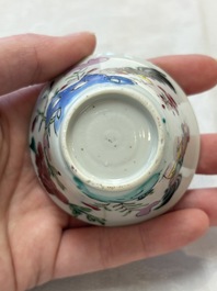 Seven Chinese famille rose cups and saucers, Yongzheng/Qianlong