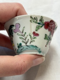 Seven Chinese famille rose cups and saucers, Yongzheng/Qianlong