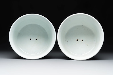 A pair of Chinese sacrificial blue-glazed jardini&egrave;res, Yongzheng mark, 19th C.