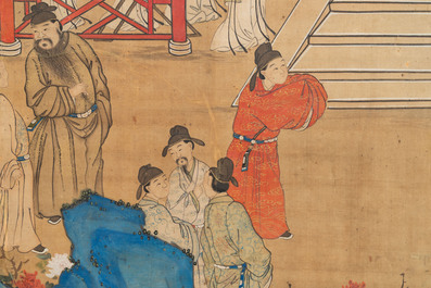 In the manner of Qiu Ying 仇英 (1494-1552): 'Festival in Chinese Garden', ink and colour on silk, 17/18th C.
