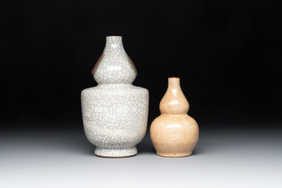 Two Chinese ge-type double-gourd vases, one with a wooden stand, 19th C.