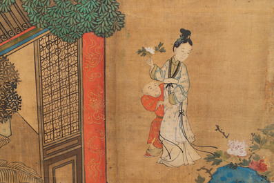 In the manner of Qiu Ying 仇英 (1494-1552): 'Festival in Chinese Garden', ink and colour on silk, 17/18th C.