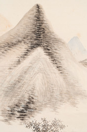 In the manner of Qi Gong 啟功 (1912-2005): 'Mountainous landscape', ink and colour on paper