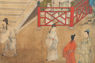 In the manner of Qiu Ying 仇英 (1494-1552): 'Festival in Chinese Garden', ink and colour on silk, 17/18th C.