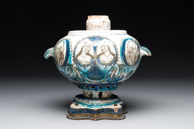 A polychrome Qajar ewer and a gilt bronze-mounted vessel, Iran, 19th C.