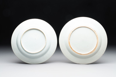 A Chinese Imari-style 'lady and boys' plate and a famille verte 'lotus' plate, Kangxi/Yongzheng