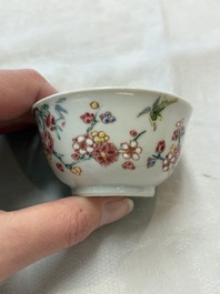 Seven Chinese famille rose cups and saucers, Yongzheng/Qianlong