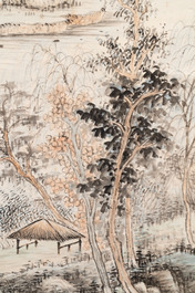 In the manner of Qi Gong 啟功 (1912-2005): 'Mountainous landscape', ink and colour on paper