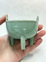 A small Chinese Longquan celadon tripod 'ding-form' censer, Southern Song