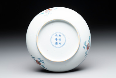 A Chinese doucai 'flower basket' plate, Chenghua mark, 18/19th C.