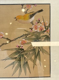 A collection of seven Chinese school paintings: 'Birds, butterflies and flowers', ink and colour on silk, various signatures, 20th C.
