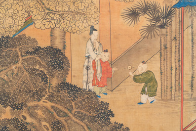 In the manner of Qiu Ying 仇英 (1494-1552): 'Festival in Chinese Garden', ink and colour on silk, 17/18th C.