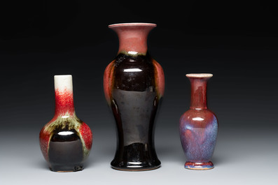 Three Chinese flamb&eacute;-glazed vases, 19th C.