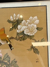 A collection of seven Chinese school paintings: 'Birds, butterflies and flowers', ink and colour on silk, various signatures, 20th C.