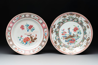 Eight Chinese famille rose plates with birds, Yongzheng/Qianlong