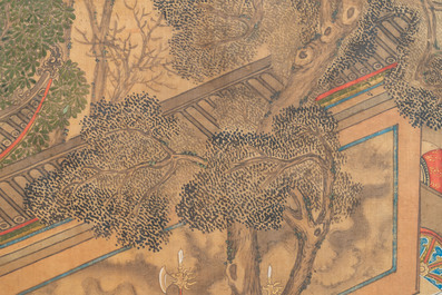 In the manner of Qiu Ying 仇英 (1494-1552): 'Festival in Chinese Garden', ink and colour on silk, 17/18th C.