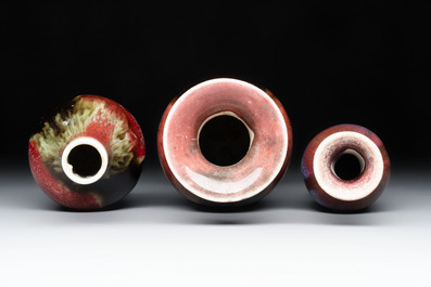 Three Chinese flamb&eacute;-glazed vases, 19th C.