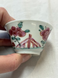 Seven Chinese famille rose cups and saucers, Yongzheng/Qianlong