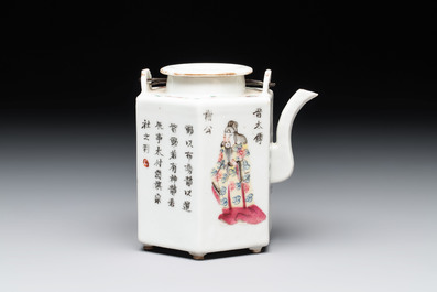 A Chinese 'Wu Shuang Pu' covered teapot and a qianjiang cai covered tea caddy, signed Lei Guangheng 雷光亨, 19th C.