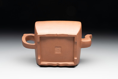 A Chinese Yixing stoneware 'lion and brocade ball' teapot and cover, Qianlong