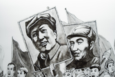 A large and extremely rare Chinese grisaille vase, signed Wang Xiaofan 王曉凡, Jiangxi Ciye Gongsi 江西瓷業公司 mark, dated 1950