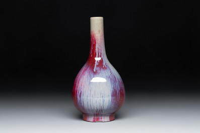A Chinese flamb&eacute;-glazed bottle vase, Qianlong mark, 19/20th C.