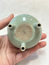 A small Chinese Longquan celadon tripod 'ding-form' censer, Southern Song