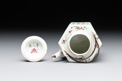 A Chinese 'Wu Shuang Pu' covered teapot and a qianjiang cai covered tea caddy, signed Lei Guangheng 雷光亨, 19th C.