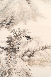 In the manner of Qi Gong 啟功 (1912-2005): 'Mountainous landscape', ink and colour on paper