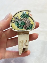 Two Chinese verte biscuit 'fu 福' wine ewers and covers, 19th C.